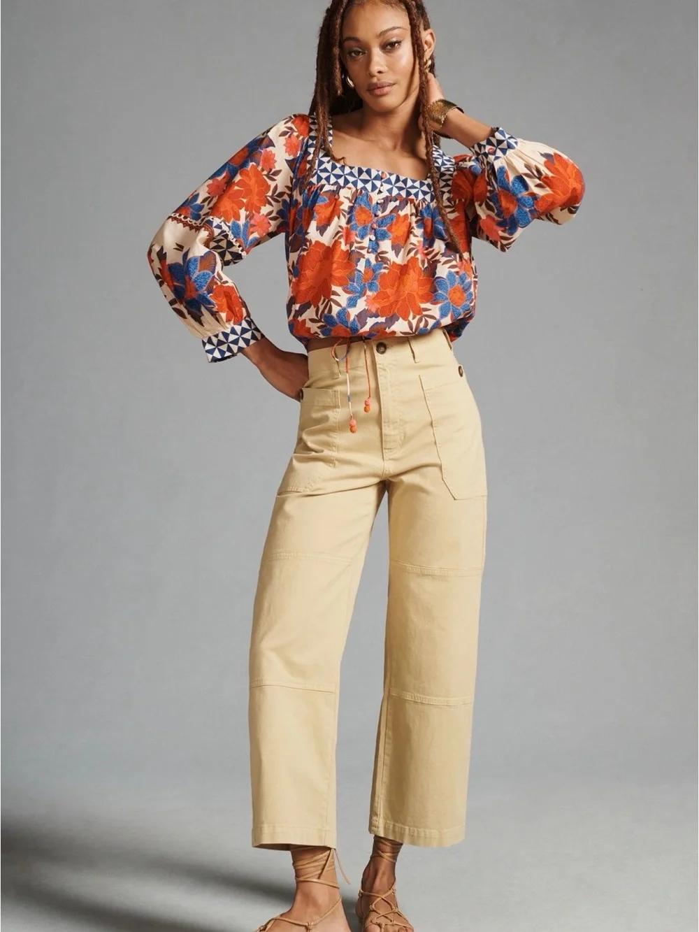 FARM Rio x Anthropologie Printed Square-Neck Puff-Sleeve Blouse